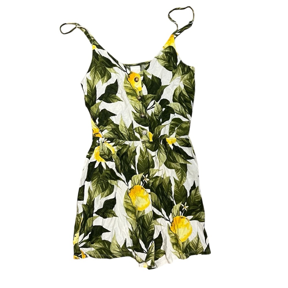 Lemon print romper with adjustable straps